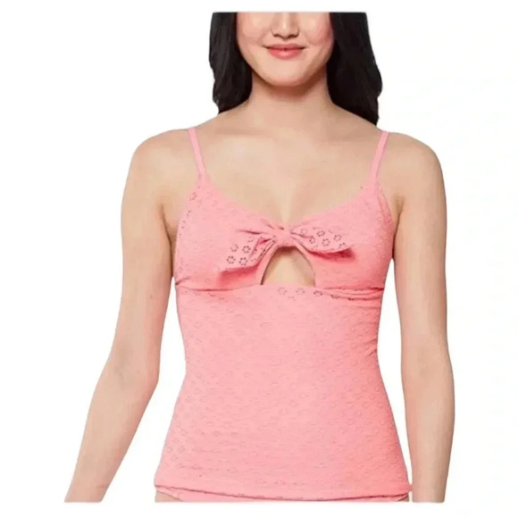 Jessica Simpson Fizz Sweet Tooth Solid Eyelet Tankini Womens Swim Top Size XL - Picture 1 of 11